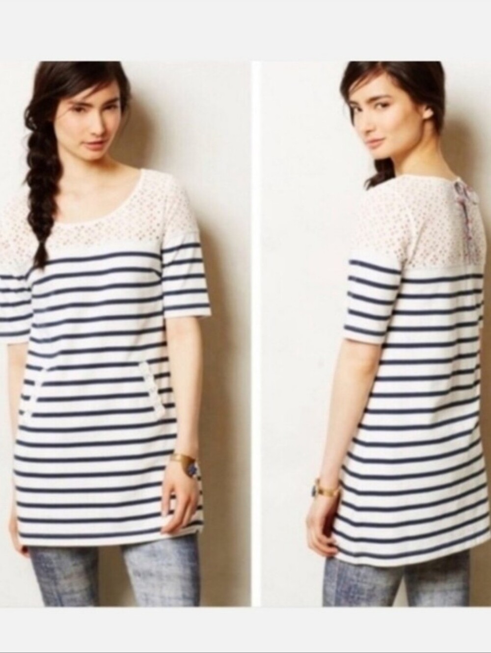 Postmark 100% Cotton Jola Eyelet Striped Tunic Dress / Top Anthro